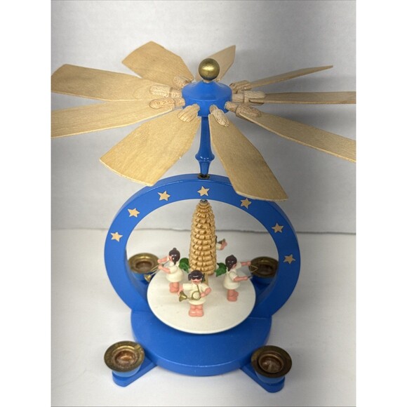 Vtg German Carousel Spinning Windmill Wood Richard Glasser Angel Band Erzgebirge - Picture 2 of 12